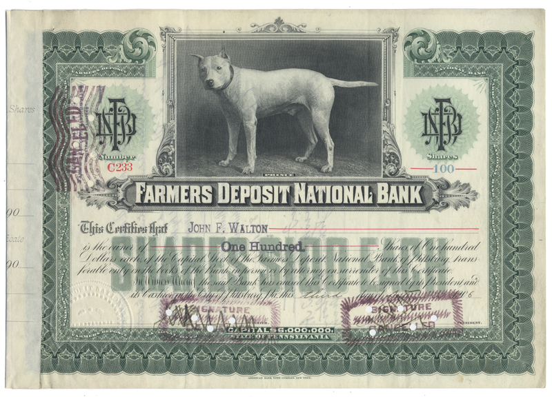 Farmers Deposit National Bank Stock Certificate