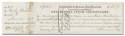 Steubenville & Indiana Rail Road Co. Stock Certificate
