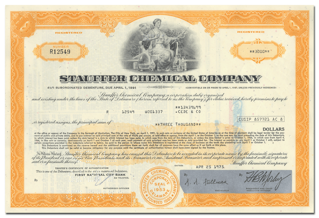 Stauffer Chemical Company Bond Certificate