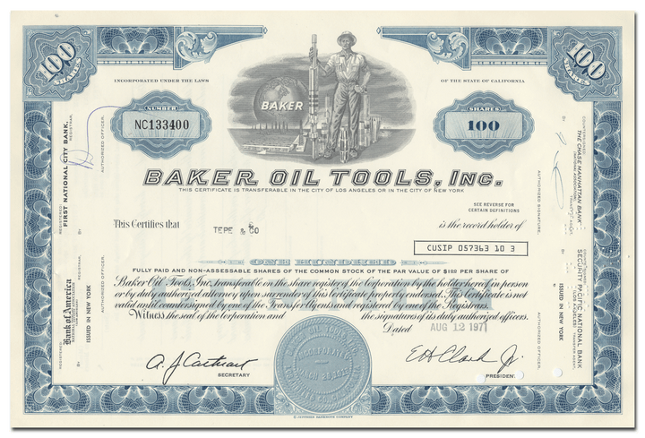 Baker Oil Tools, Inc. Stock Certificate