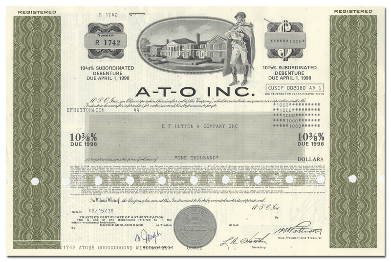 A-T-O Inc. Bond Certificate