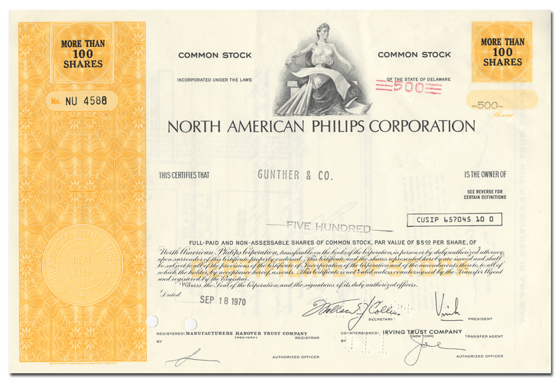 North American Philips Corporation Stock Certificate