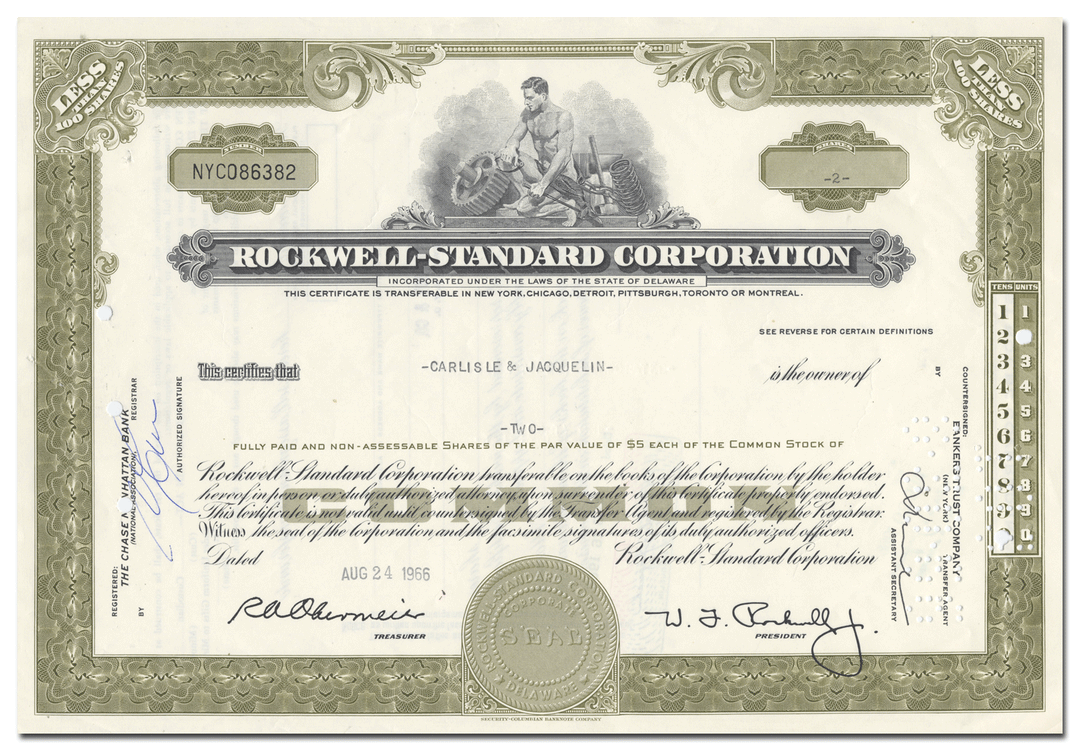 Rockwell - Standard Corporation Stock Certificate