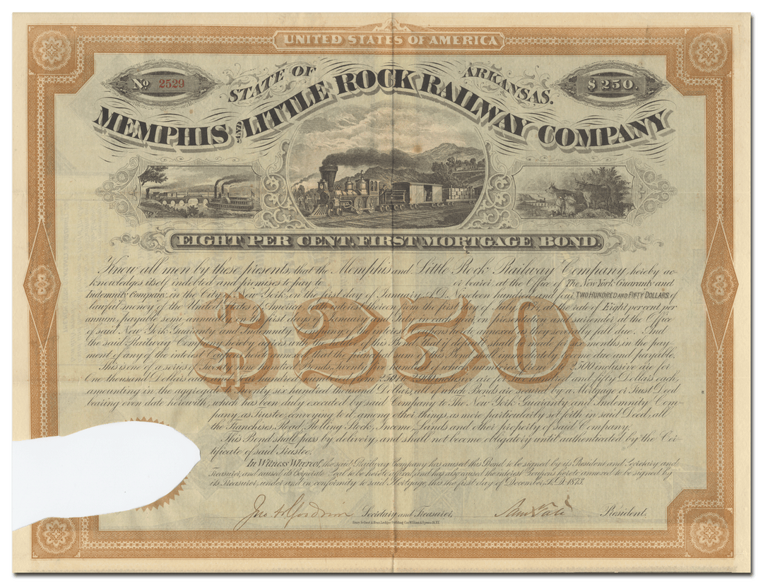 Memphis and Little Rock Railway Company Bond Certificate