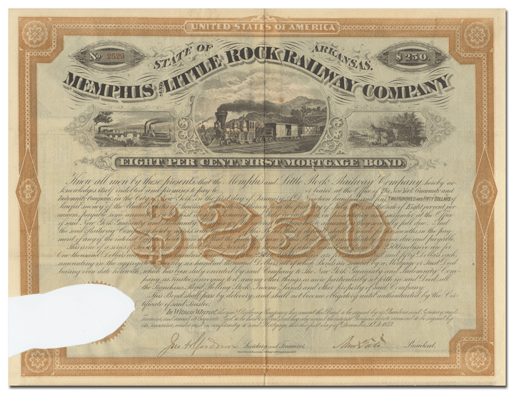 Memphis and Little Rock Railway Company Bond Certificate