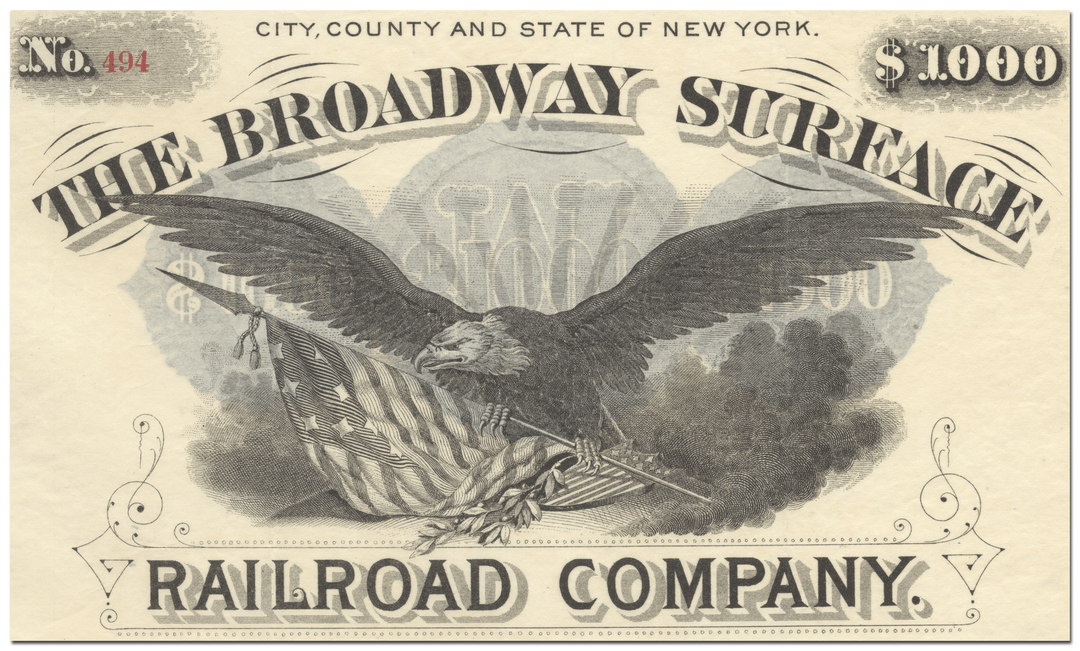 Broadway Surface Railroad Company Bond Certificate