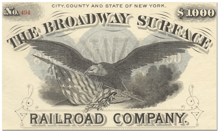 Broadway Surface Railroad Company Bond Certificate