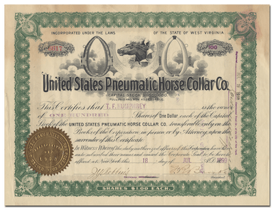 United States Pneumatic Horse Collar Co. Stock Certificate