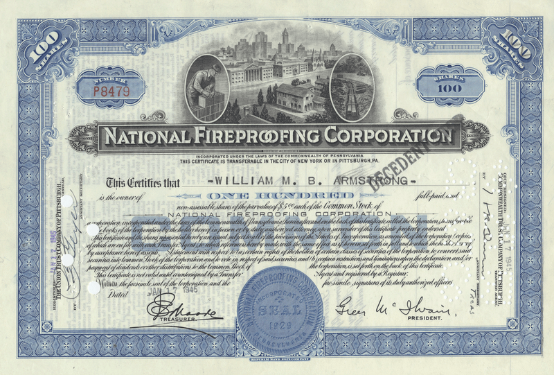 National Fireproofing Corporation Stock Certificate