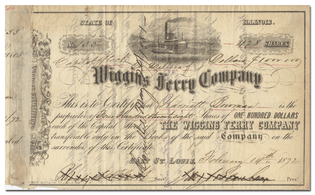 Wiggins Ferry Company Stock Certificate