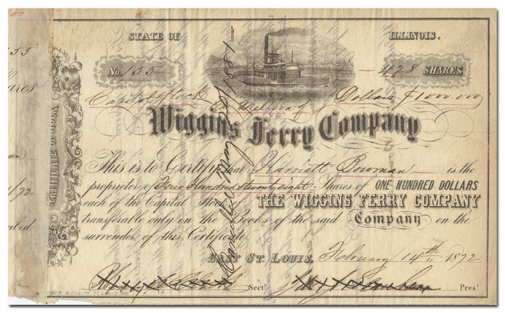 Wiggins Ferry Company Stock Certificate