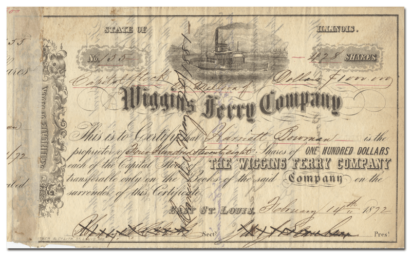 Wiggins Ferry Company Stock Certificate