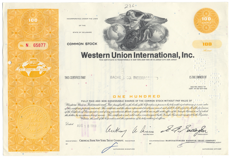 Western Union International, Inc. Stock Certificate