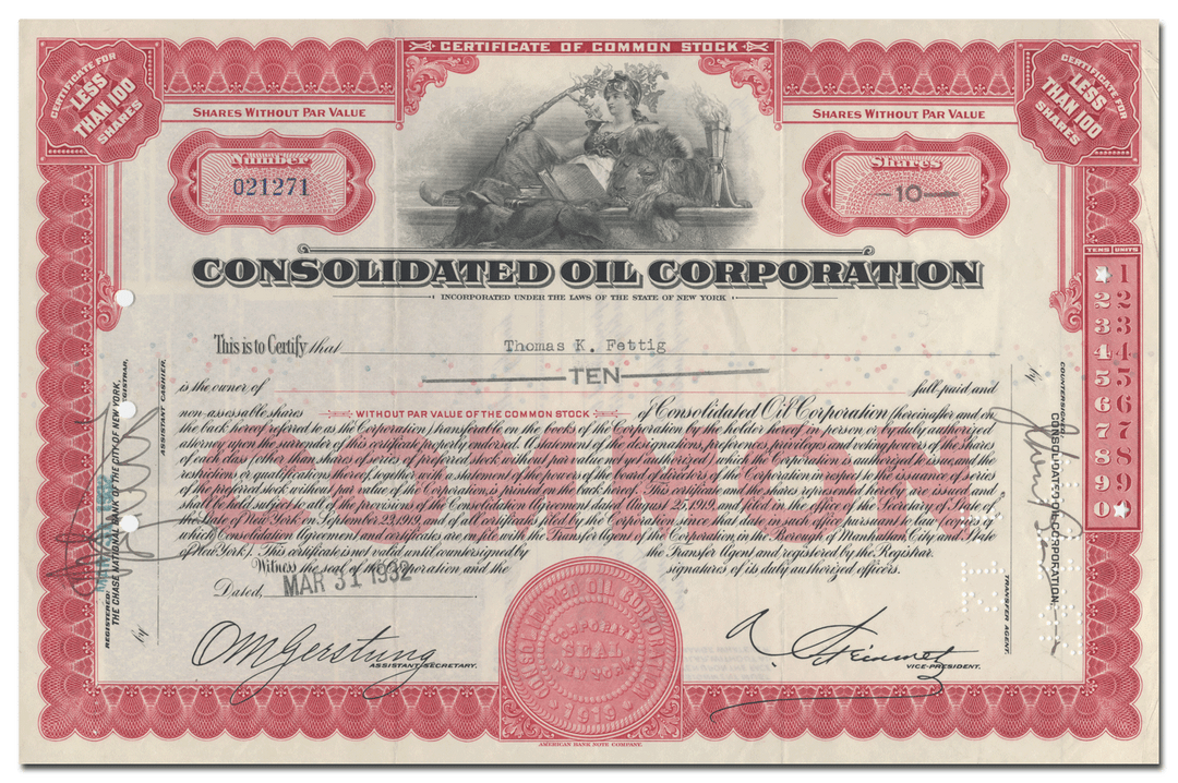 Consolidated Oil Corporation Stock Certificate