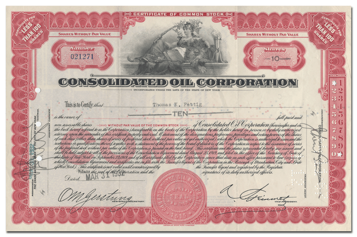 Consolidated Oil Corporation Stock Certificate