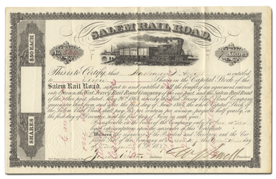 Salem Rail Road Stock Certificate