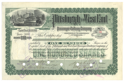 Pittsburgh and West End Passenger Railway Company Stock Certificate
