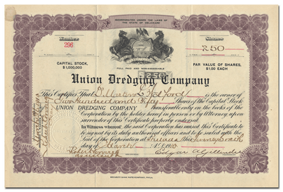 Union Dredging Company Stock Certificate