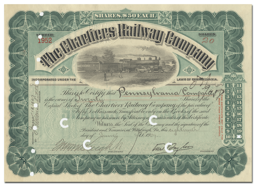 Chartiers Railway Company Stock Certificate