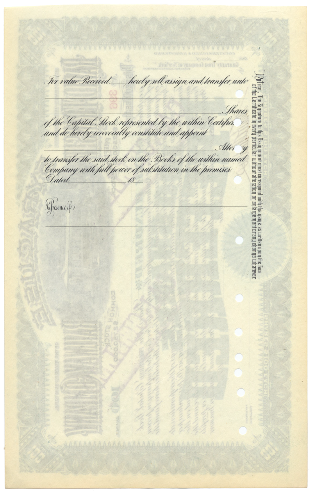 Syracuse Rapid Transit Railway Company Stock Certificate