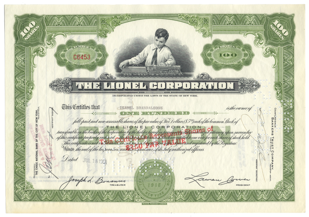 Lionel Corporation Stock Certificate