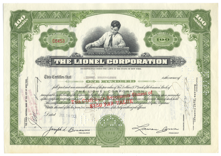 Lionel Corporation Stock Certificate