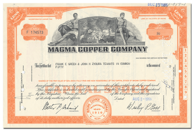 Magma Copper Company Stock Certificate