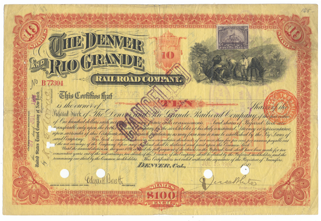 Denver and Rio Grande Railroad Company Stock Certificate