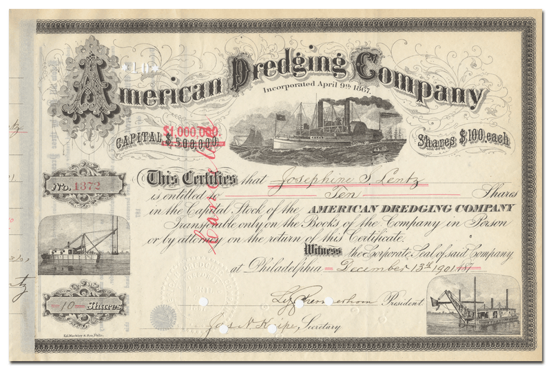 American Dredging Company Stock Certificate