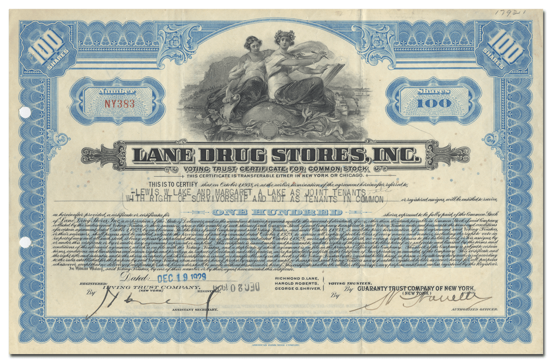 Lane Drug Stores, Inc. Stock Certificate