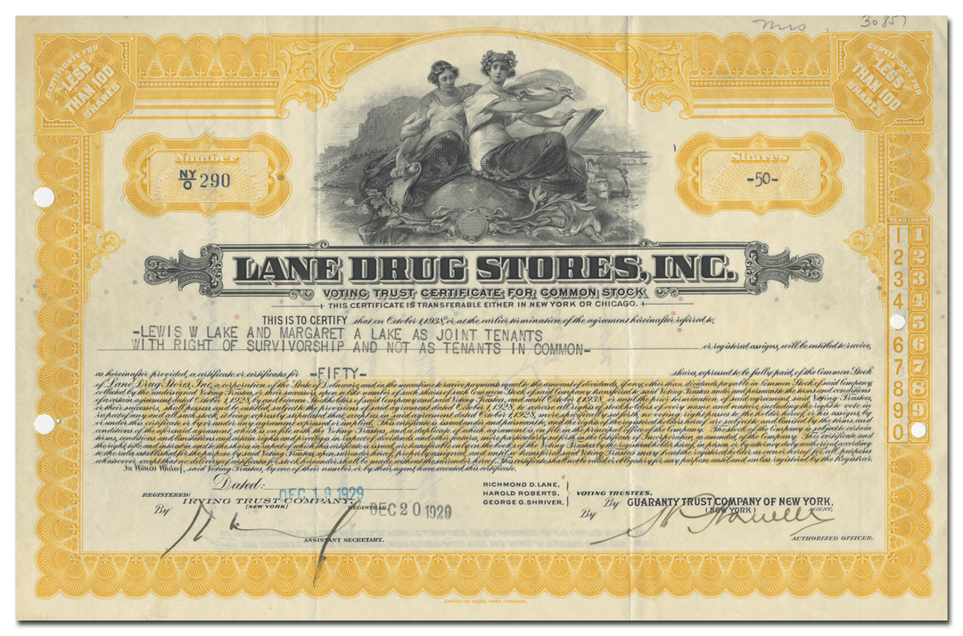 Lane Drug Stores, Inc. Stock Certificate