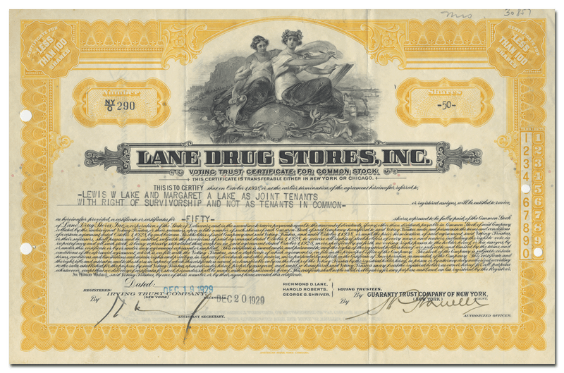Lane Drug Stores, Inc. Stock Certificate