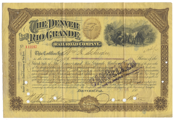 Denver and Rio Grande Railroad Company Stock Certificate