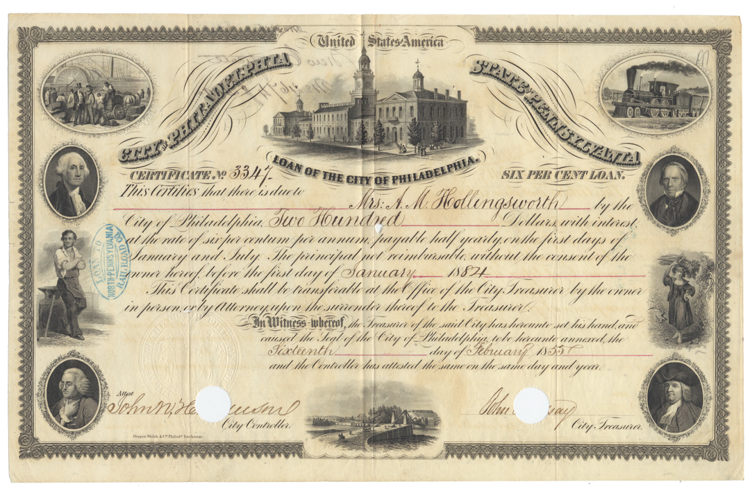 Philadelphia, Pennsylvania Bond Certificate