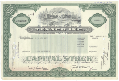 Texaco, Inc. Stock Certificate