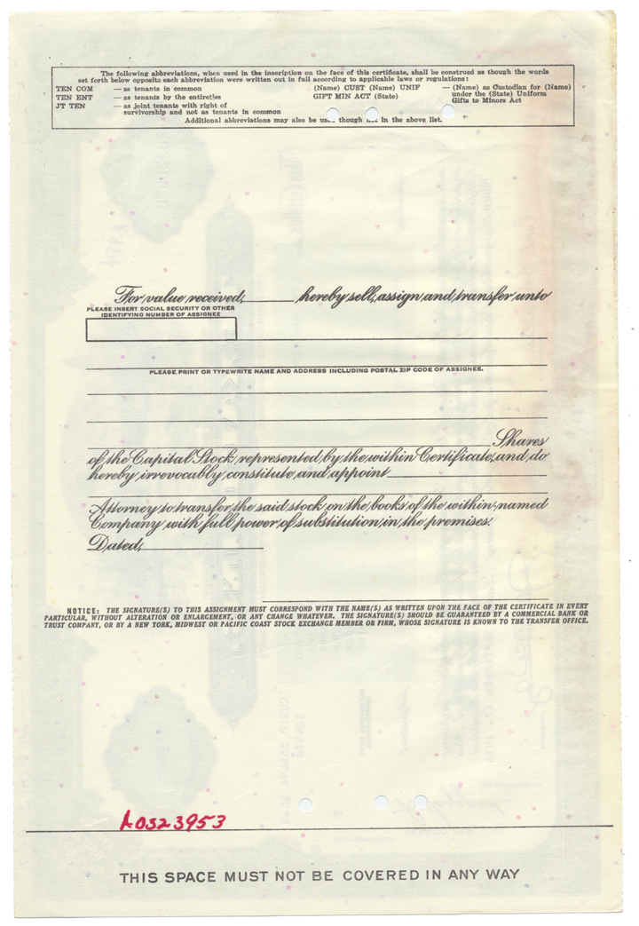 Texaco, Inc. Stock Certificate