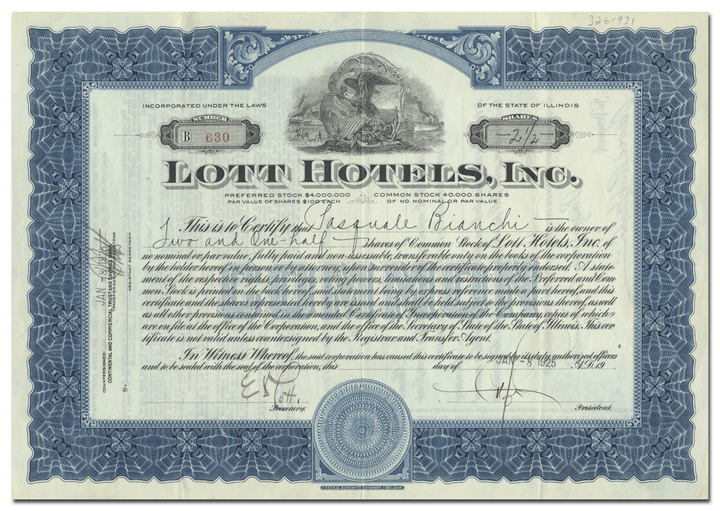 Lott Hotels, Inc. Stock Certificate