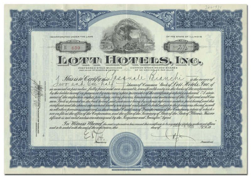Lott Hotels, Inc. Stock Certificate