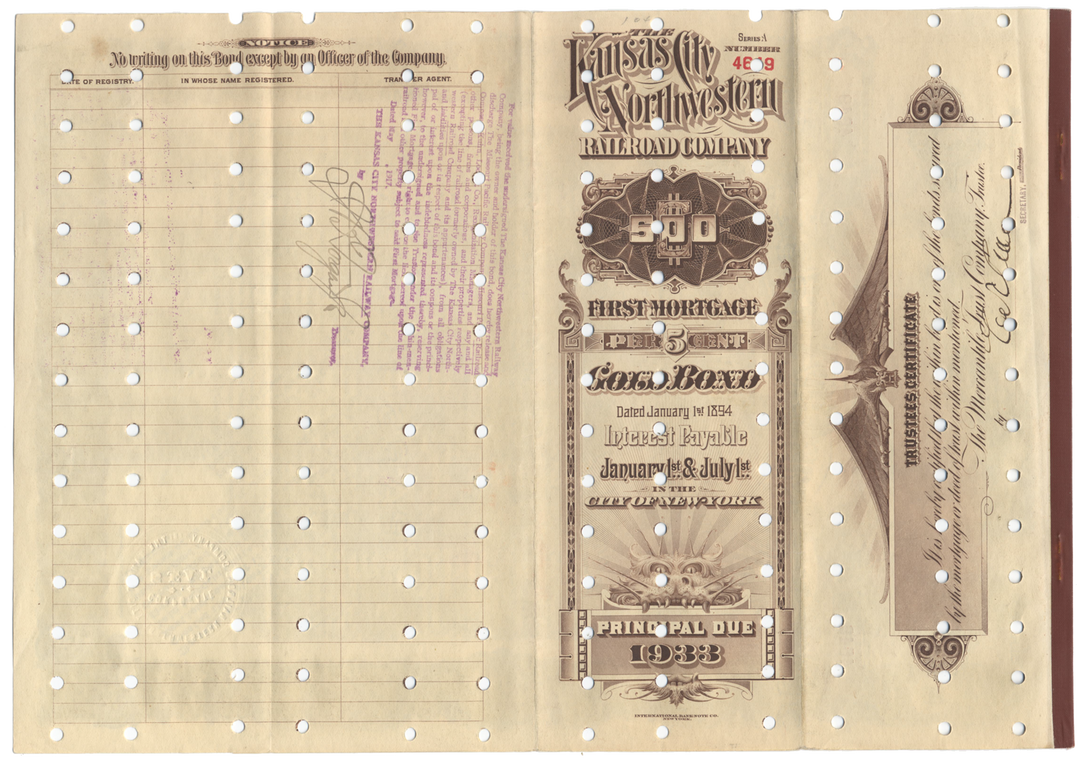 Kansas City Northwestern Railroad Company Bond Certificate