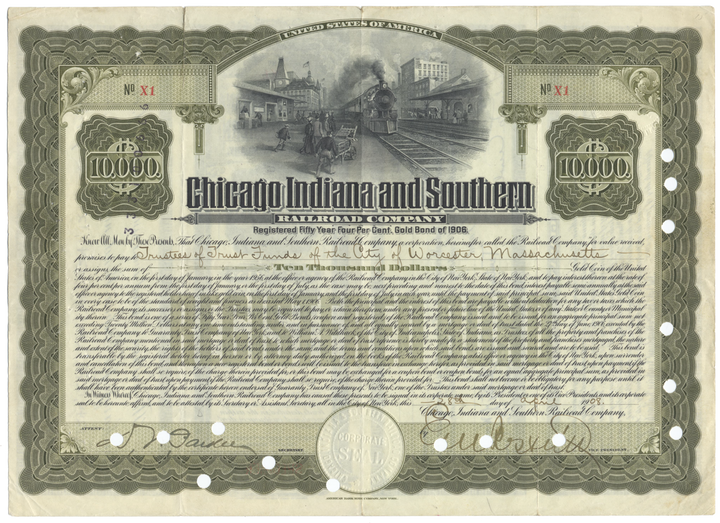 Chicago Indiana and Southern Railroad Company Bond Certificate