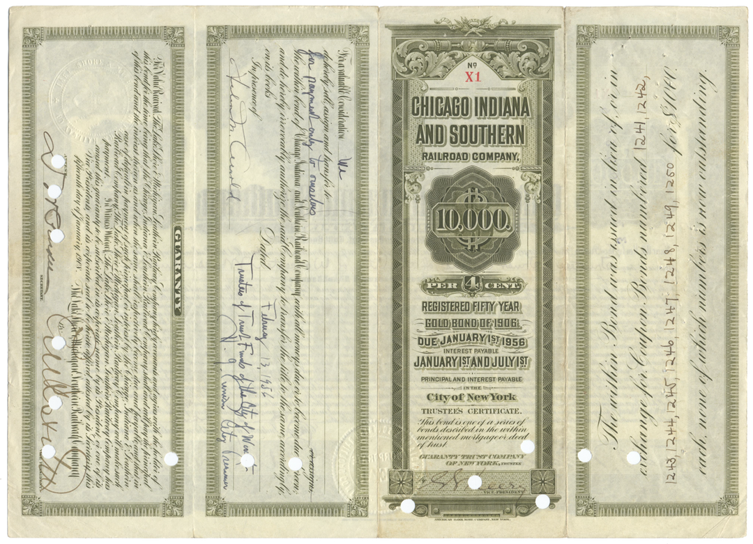 Chicago Indiana and Southern Railroad Company Bond Certificate