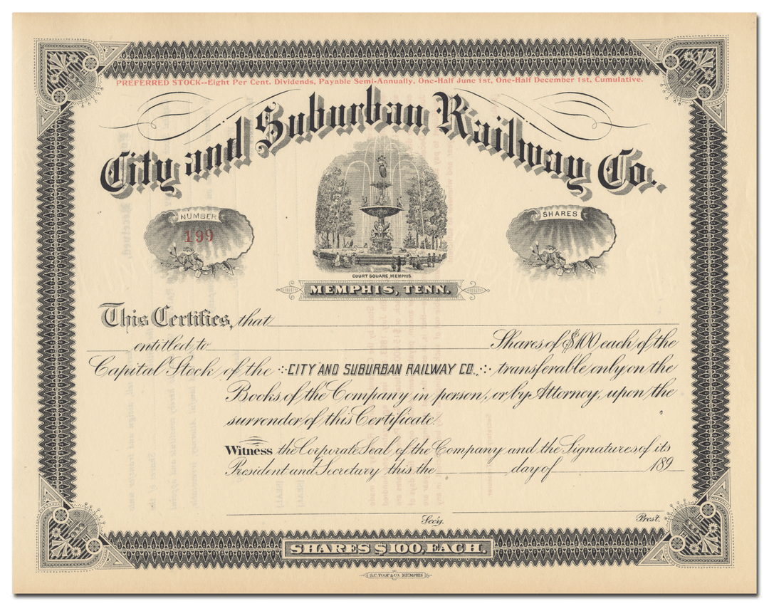 City and Suburban Railway Co. Stock Certificate