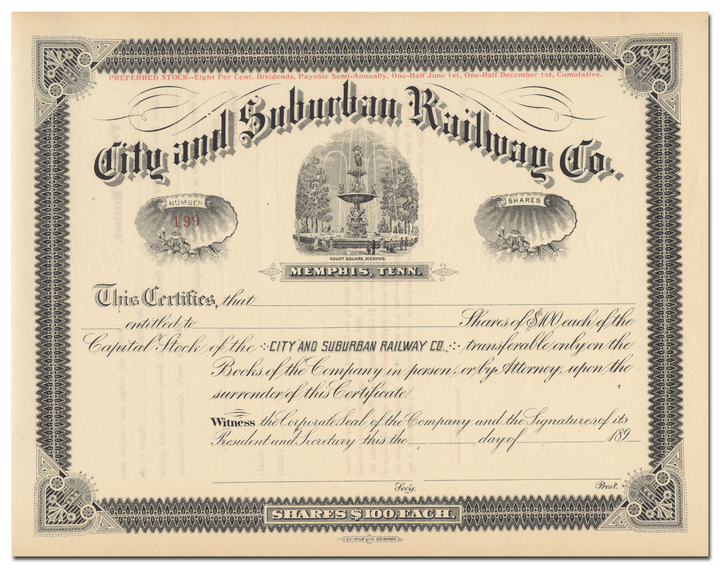 City and Suburban Railway Co. Stock Certificate