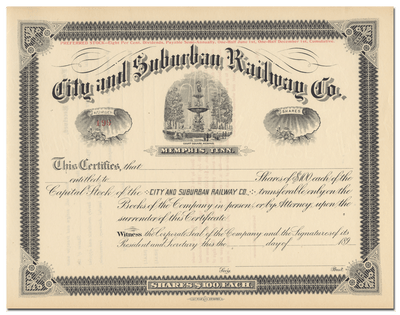 City and Suburban Railway Co. Stock Certificate