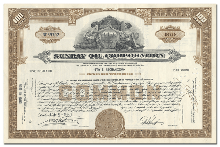 Sunray Oil Corporation Stock Certificate