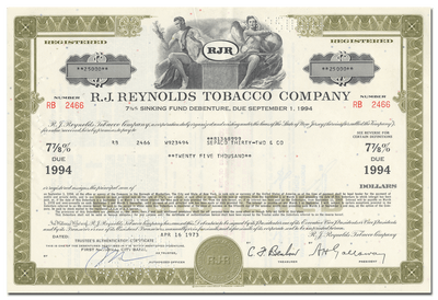R. J. Reynolds Tobacco Company Bond Certificate