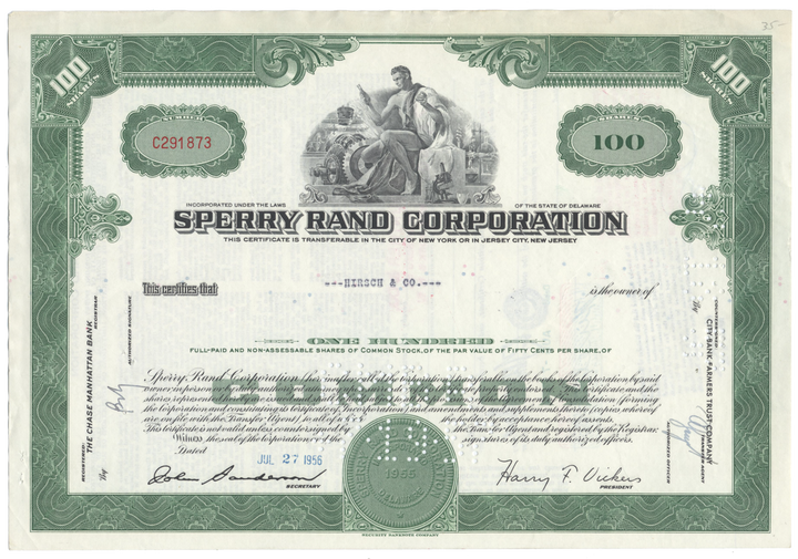 Sperry Rand Corporation Stock Certificate