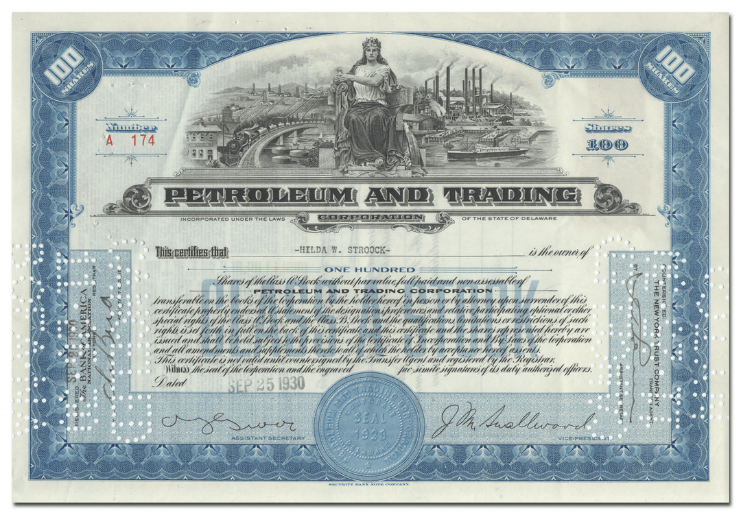 Petroleum and Trading Corporation Stock Certificate