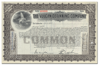 Vulcan Detinning Company Stock Certificate