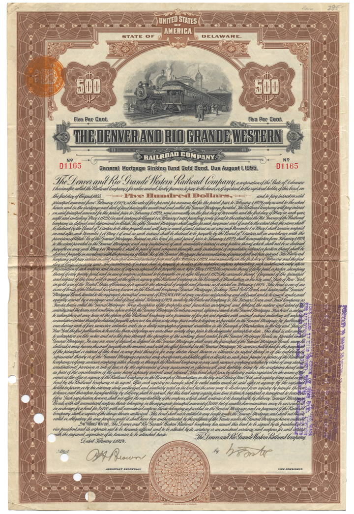 Denver and Rio Grande Western Railroad Company Bond Certificate